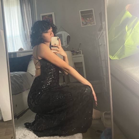 Black Lila Formal Open-Back Sequin Mermaid Dress - Picture 1 of 4